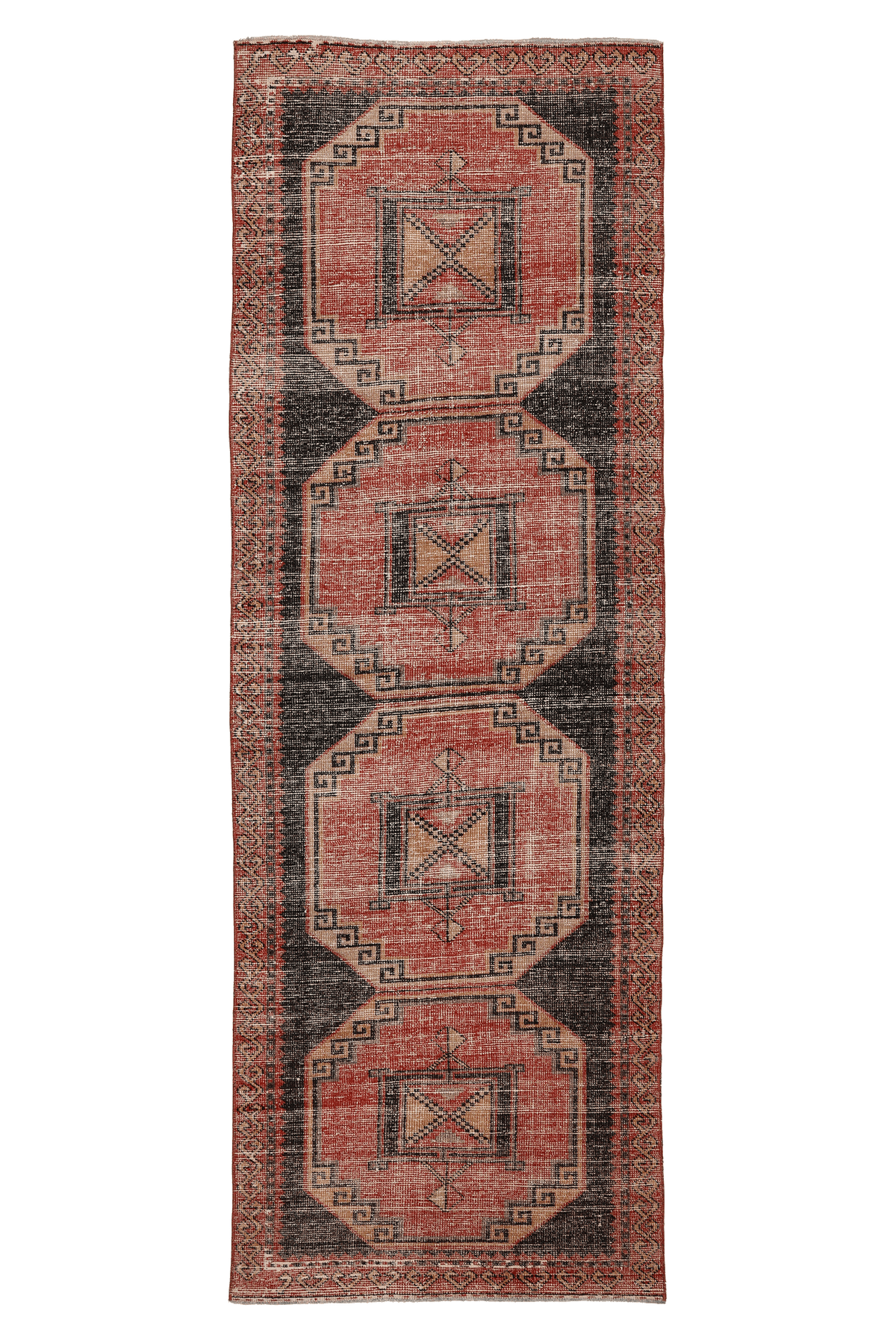 Vintage Malatya Turkish Runner Rug 3x10 ft — Red & Brown Geometric (No. 39224)