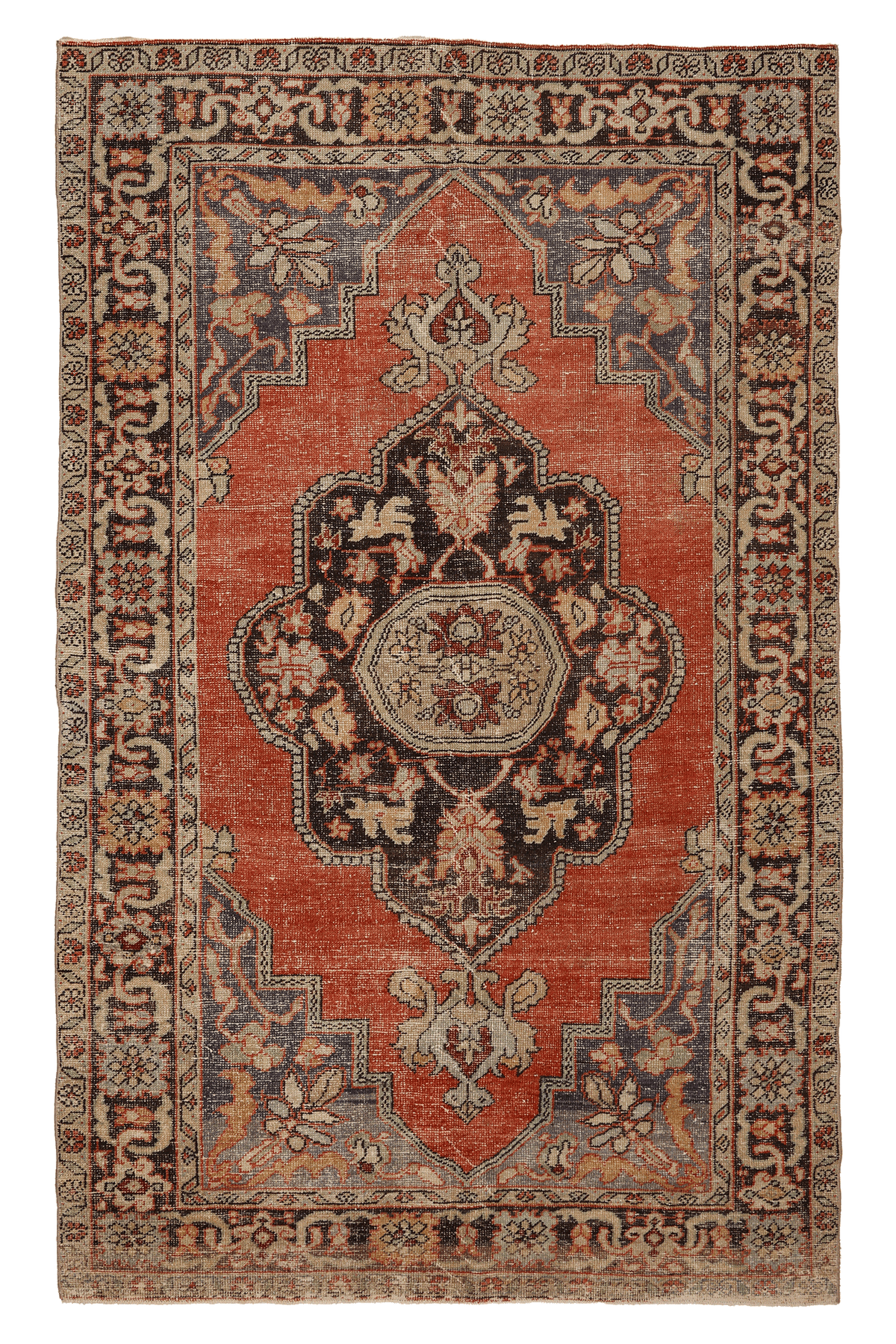 Vintage Niğde Turkish Area Rug 6x10 ft — Red & Brown Floral