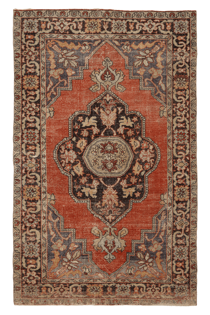 Vintage Niğde Turkish Area Rug 6x10 ft — Red & Brown Floral
