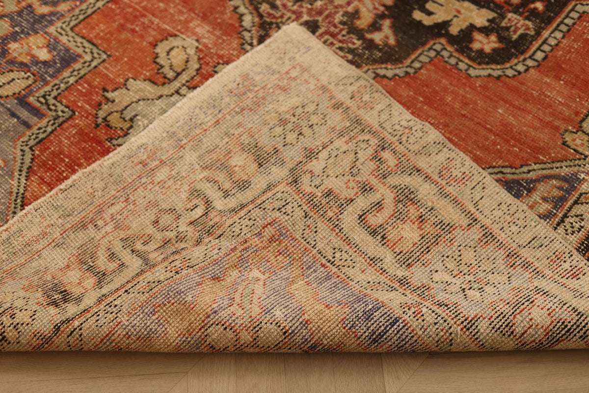 Vintage Niğde Turkish Area Rug 6x10 ft — Red & Brown Floral