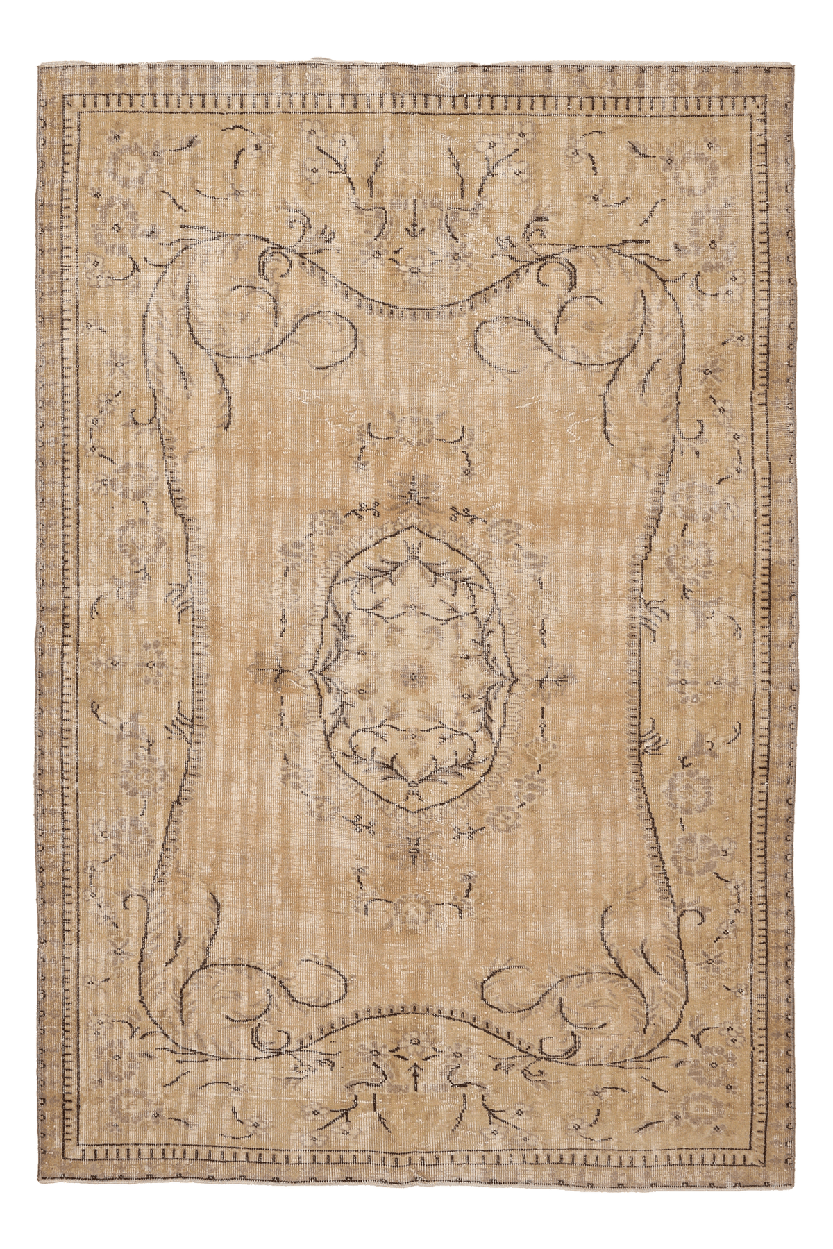 Vintage Isparta Turkish Area Rug 5x8 ft — Beige Floral
