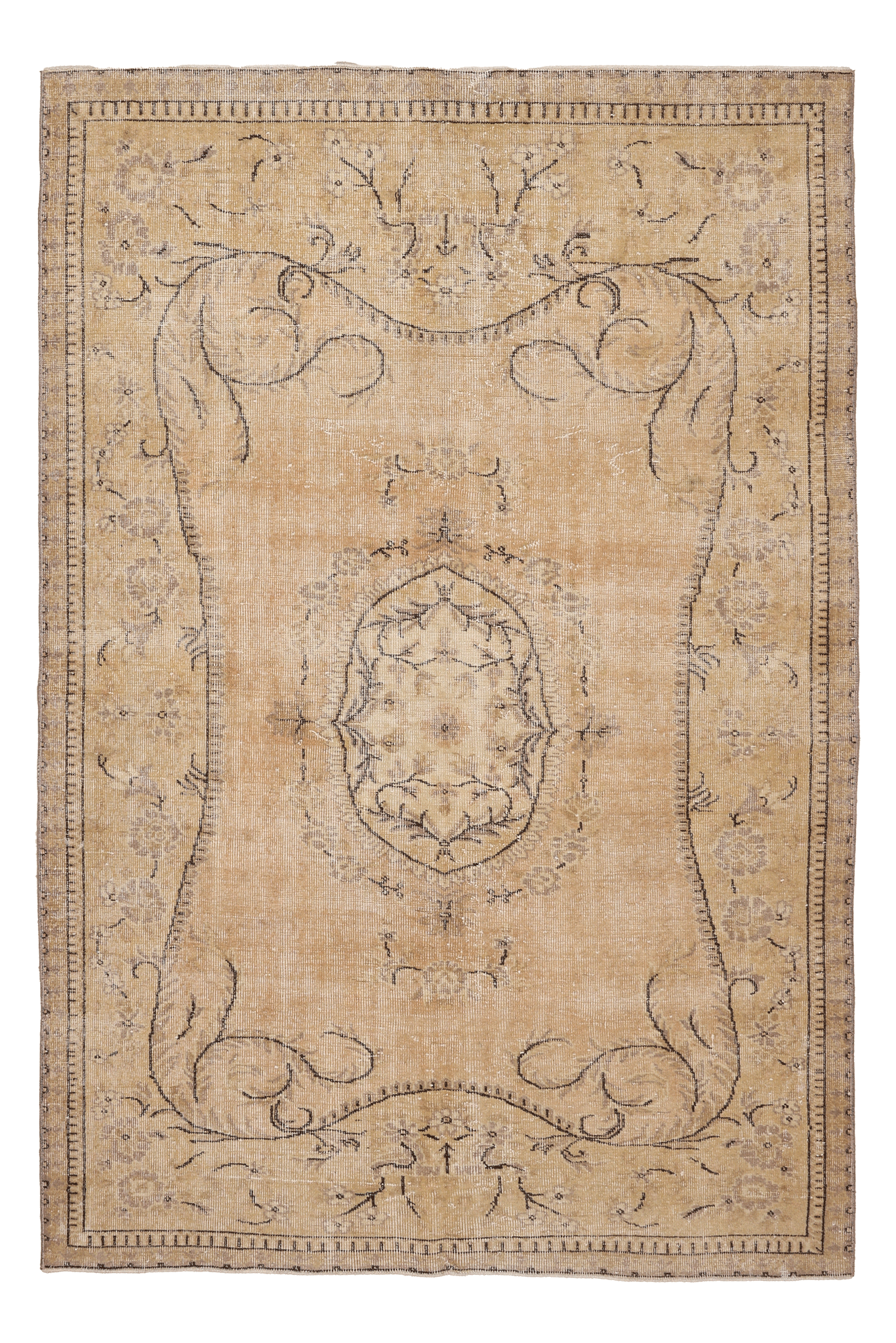 Vintage Isparta Turkish Area Rug 5x8 ft — Beige Floral