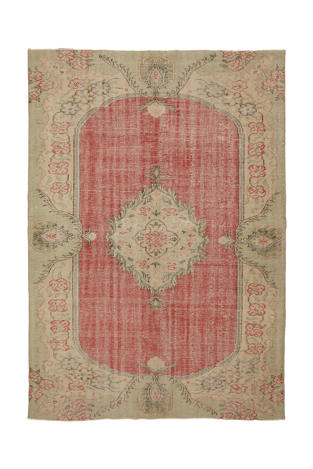 Vintage Manisa Turkish Area Rug 6x8 ft — Red & Beige Floral