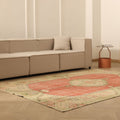 Vintage Manisa Turkish Area Rug 6x8 ft — Red & Beige Floral