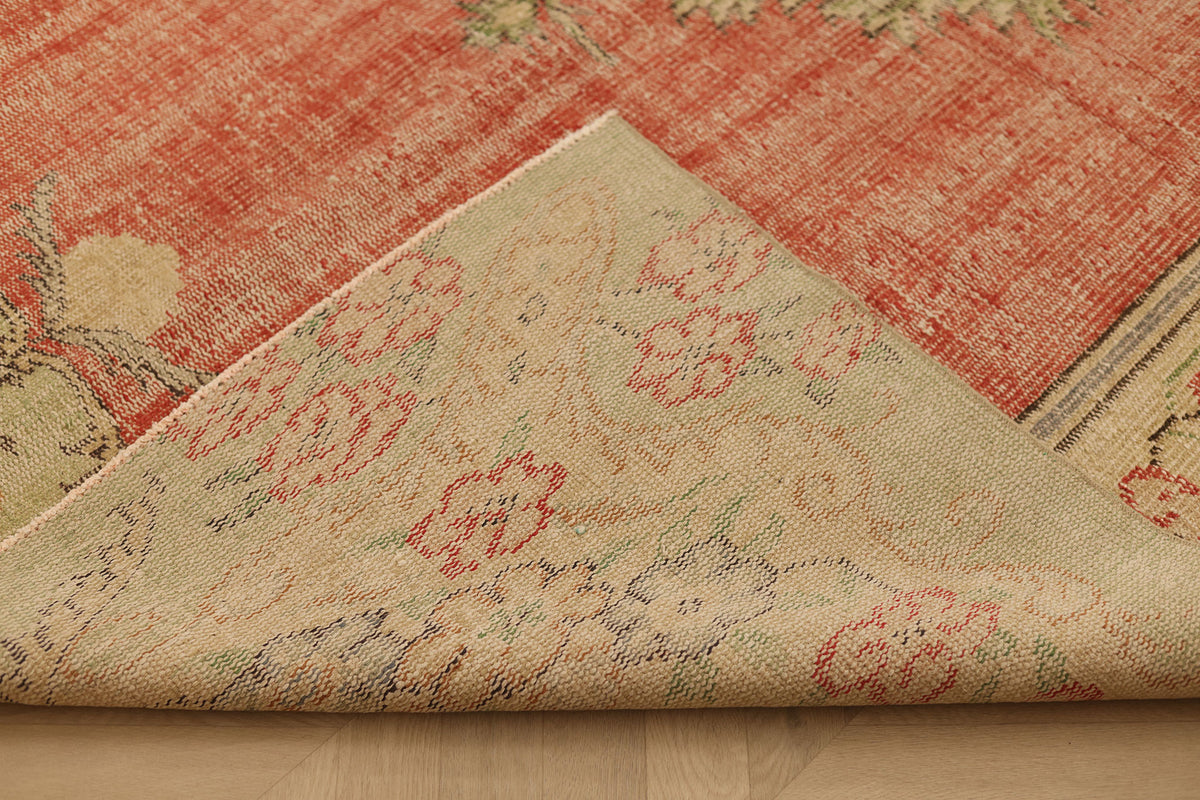 Vintage Manisa Turkish Area Rug 6x8 ft — Red & Beige Floral