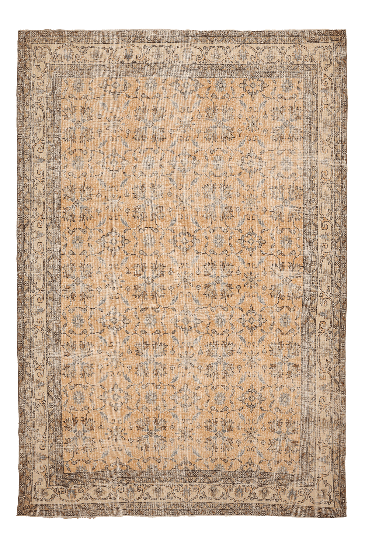 Vintage Isparta Turkish Area Rug 6x10 ft — Beige & Brown Floral (No. 39254)