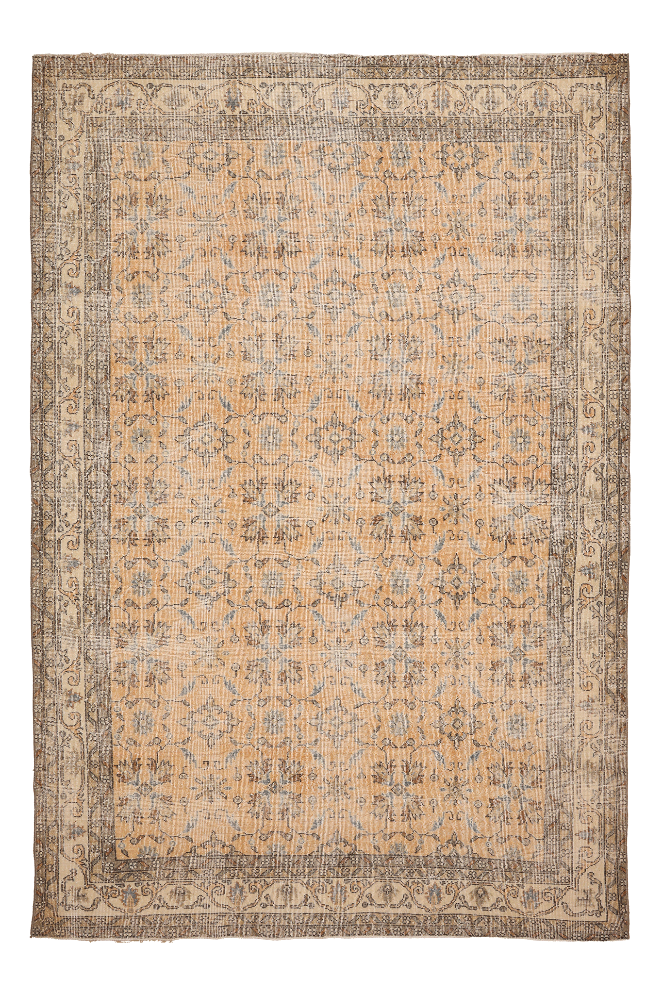 Vintage Isparta Turkish Area Rug 6x10 ft — Beige & Brown Floral (No. 39254)
