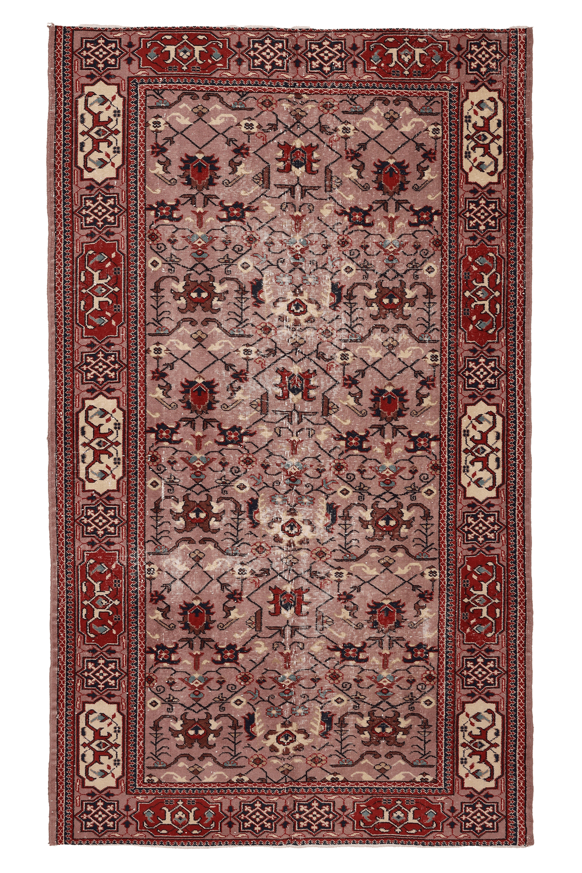 Vintage Isparta Turkish Area Rug 5x8 ft — Pink & Red Floral