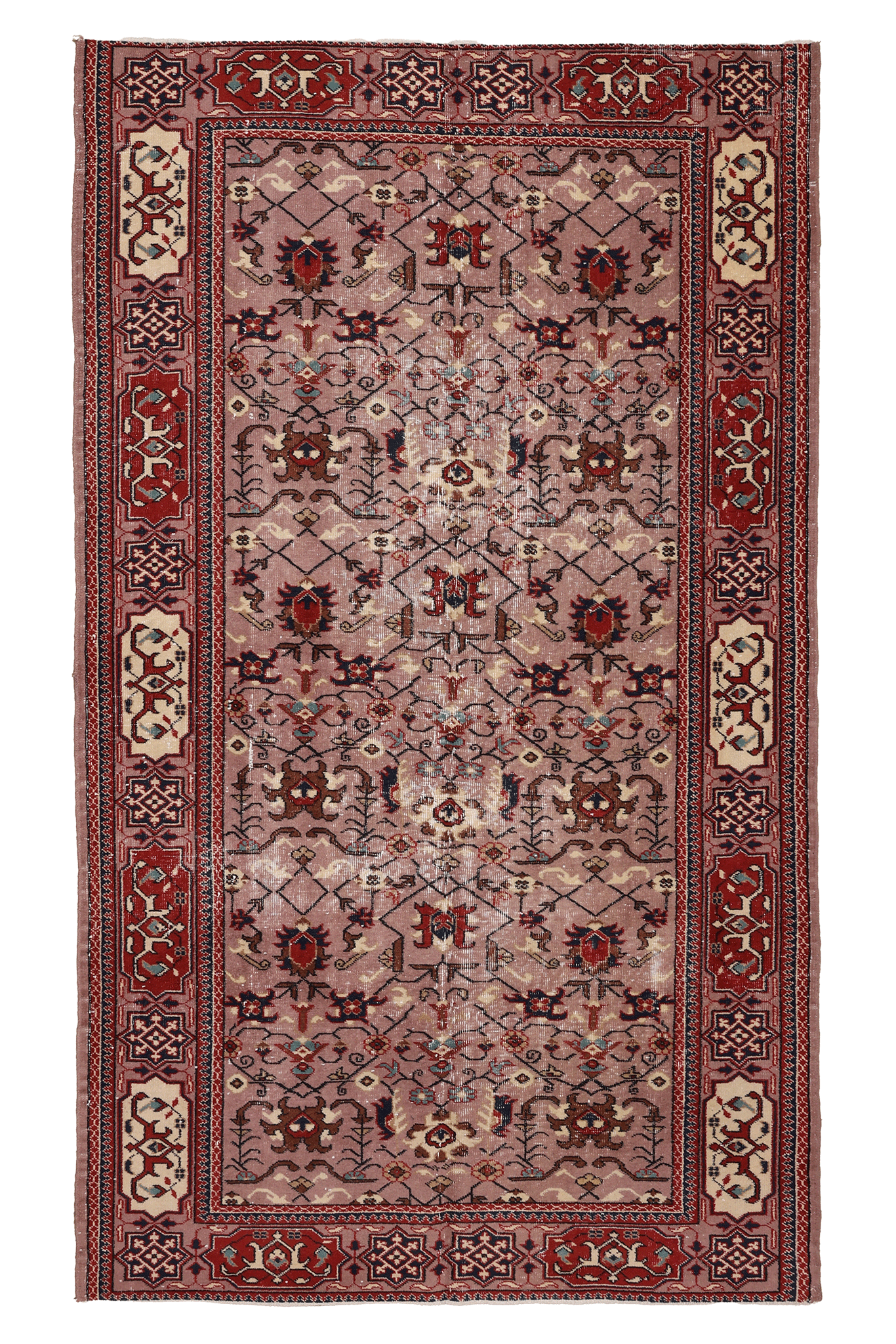 Vintage Isparta Turkish Area Rug 5x8 ft — Pink & Red Floral