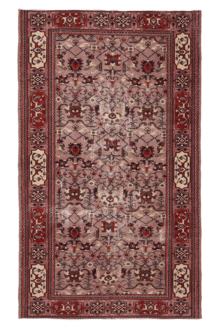 Vintage Isparta Turkish Area Rug 5x8 ft — Pink & Red Floral