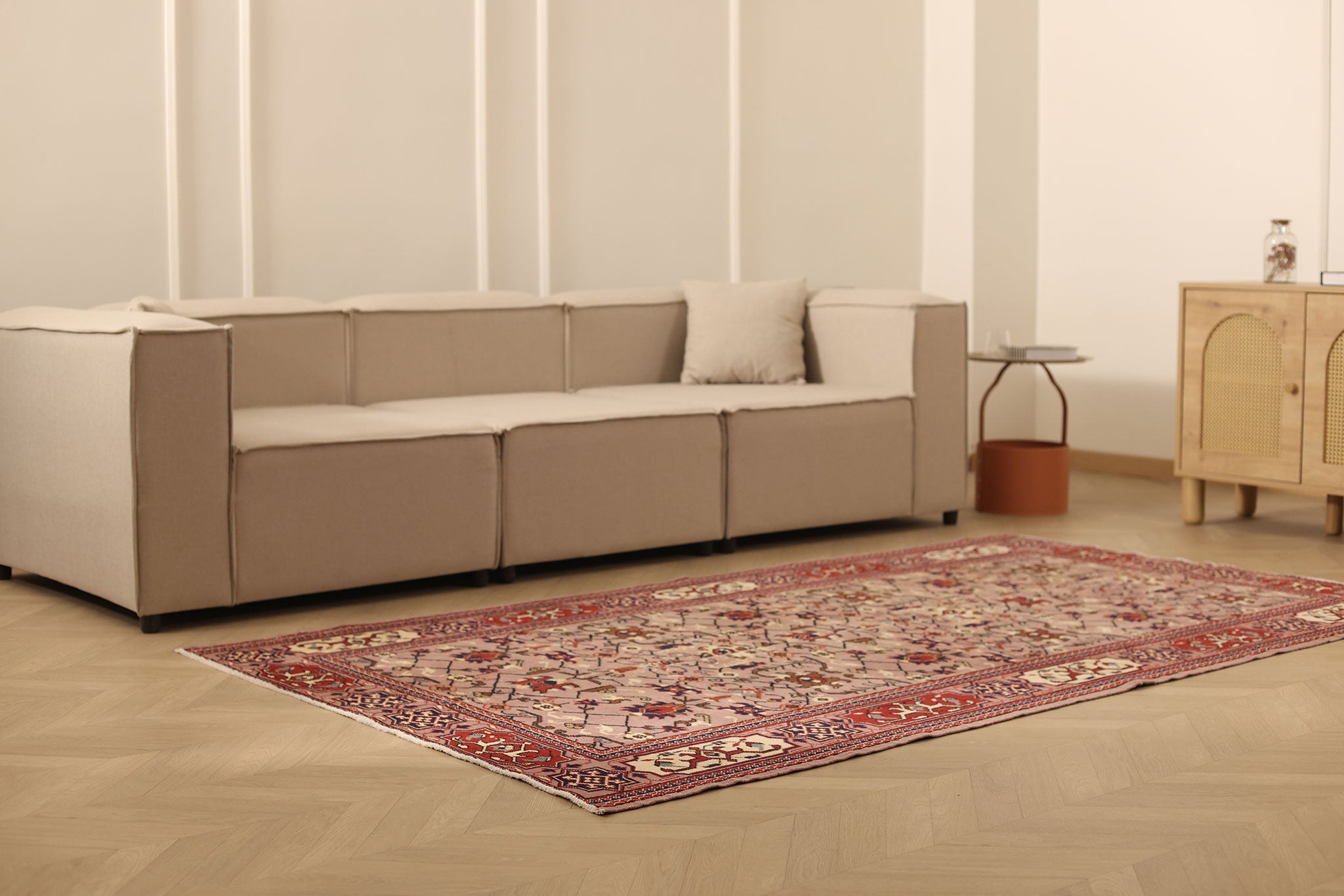 Vintage Isparta Turkish Area Rug 5x8 ft — Pink & Red Floral