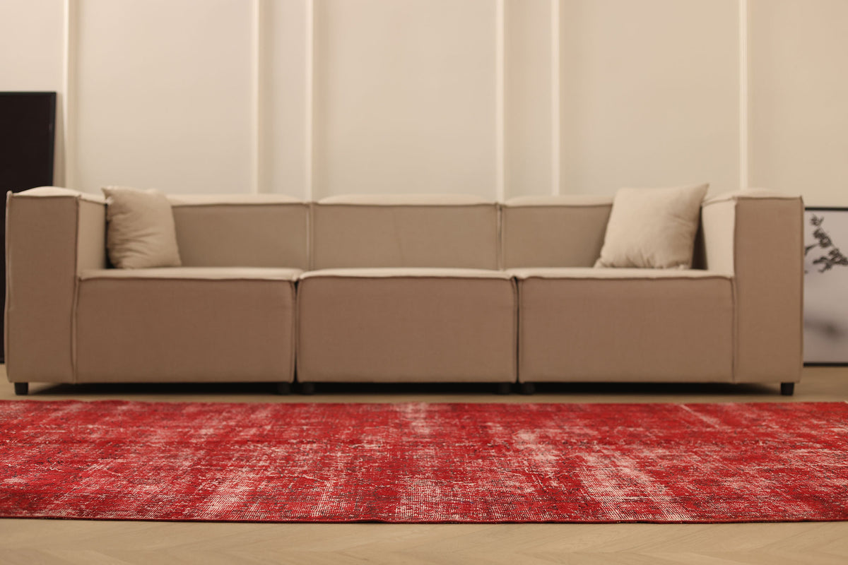 Vintage Isparta Turkish Area Rug 5x9 ft — Red Overdyed (No. 39257)