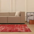 Vintage Isparta Turkish Area Rug 5x9 ft — Red Overdyed (No. 39257)