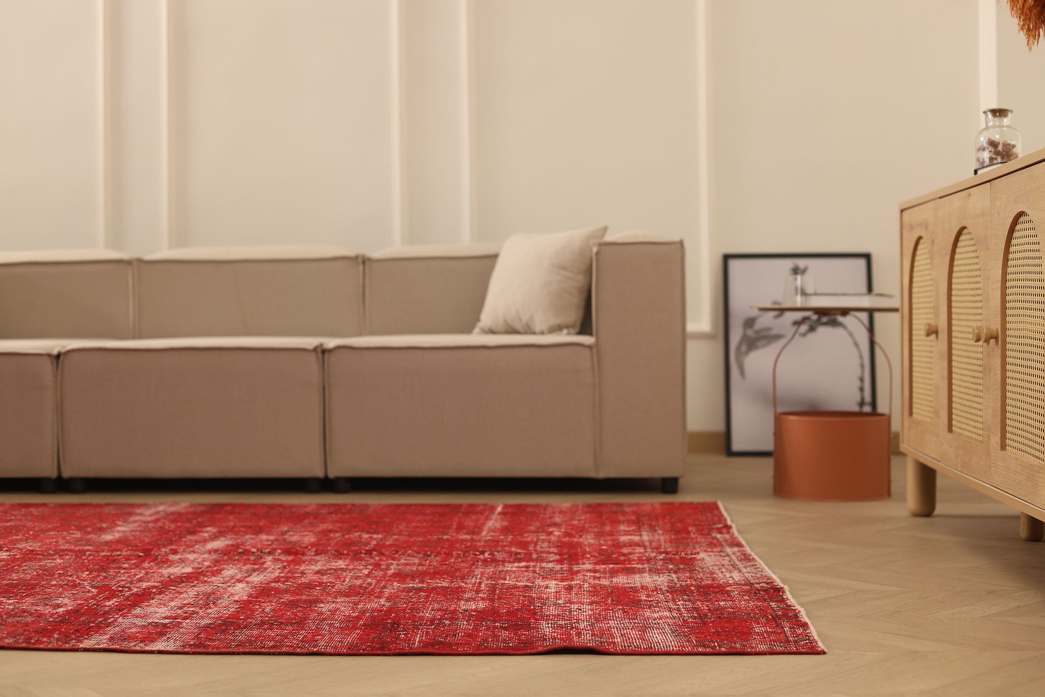 Vintage Isparta Turkish Area Rug 5x9 ft — Red Overdyed (No. 39257)