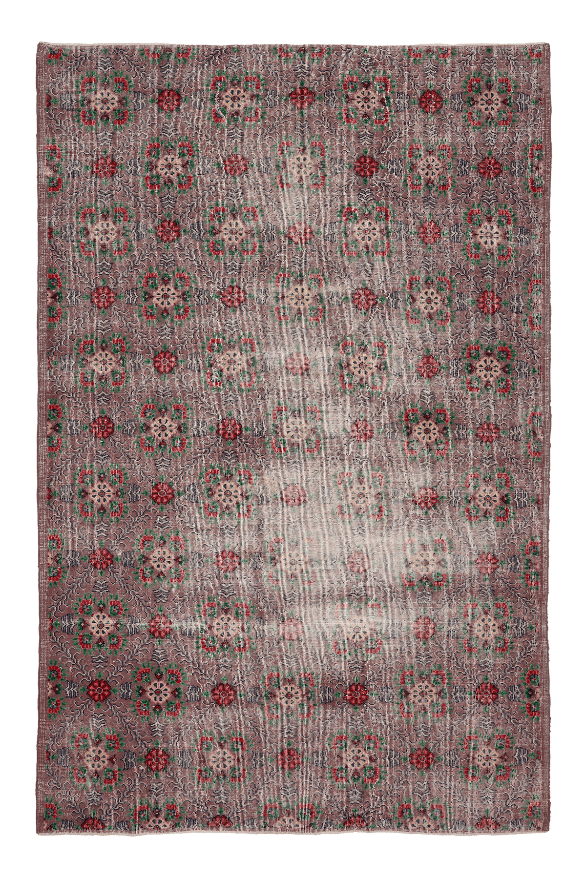 Vintage Isparta Turkish Area Rug 6x9 ft — Gray & Red Floral (No. 39258)