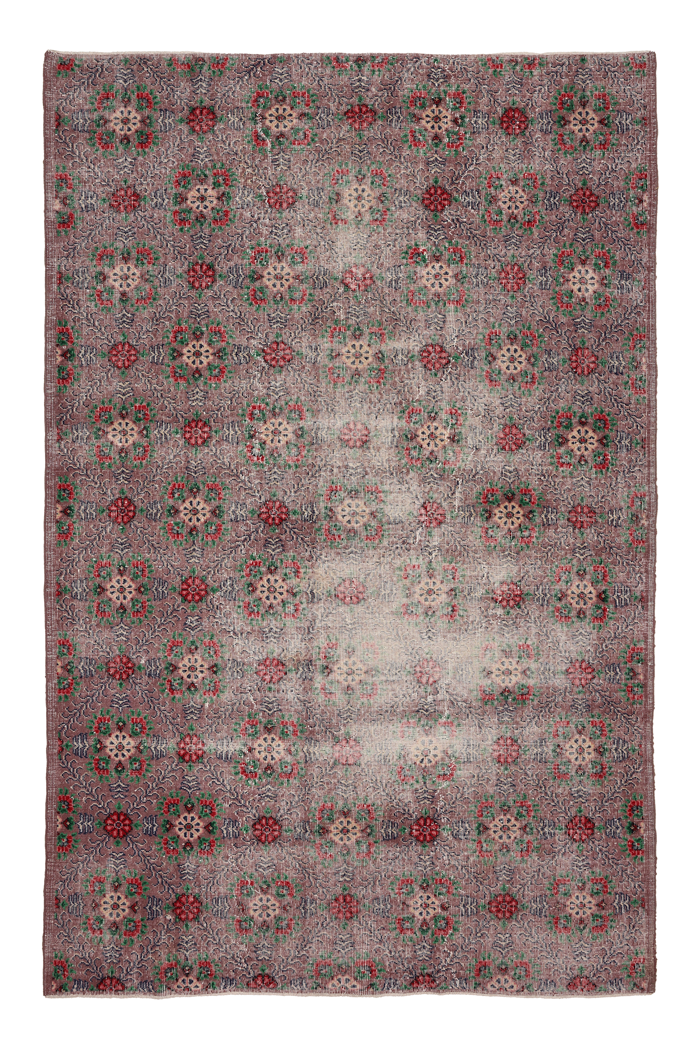 Vintage Isparta Turkish Area Rug 6x9 ft — Gray & Red Floral (No. 39258)