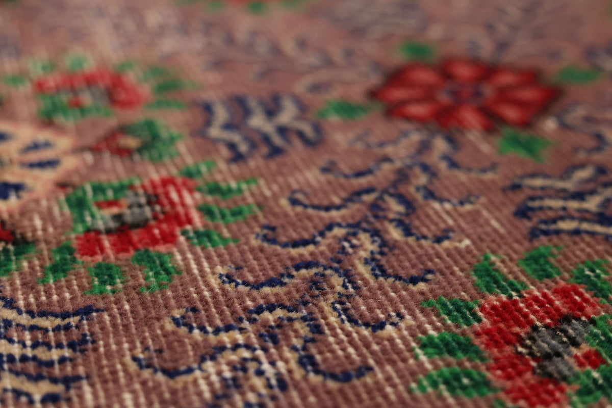 Vintage Isparta Turkish Area Rug 6x9 ft — Gray & Red Floral (No. 39258)