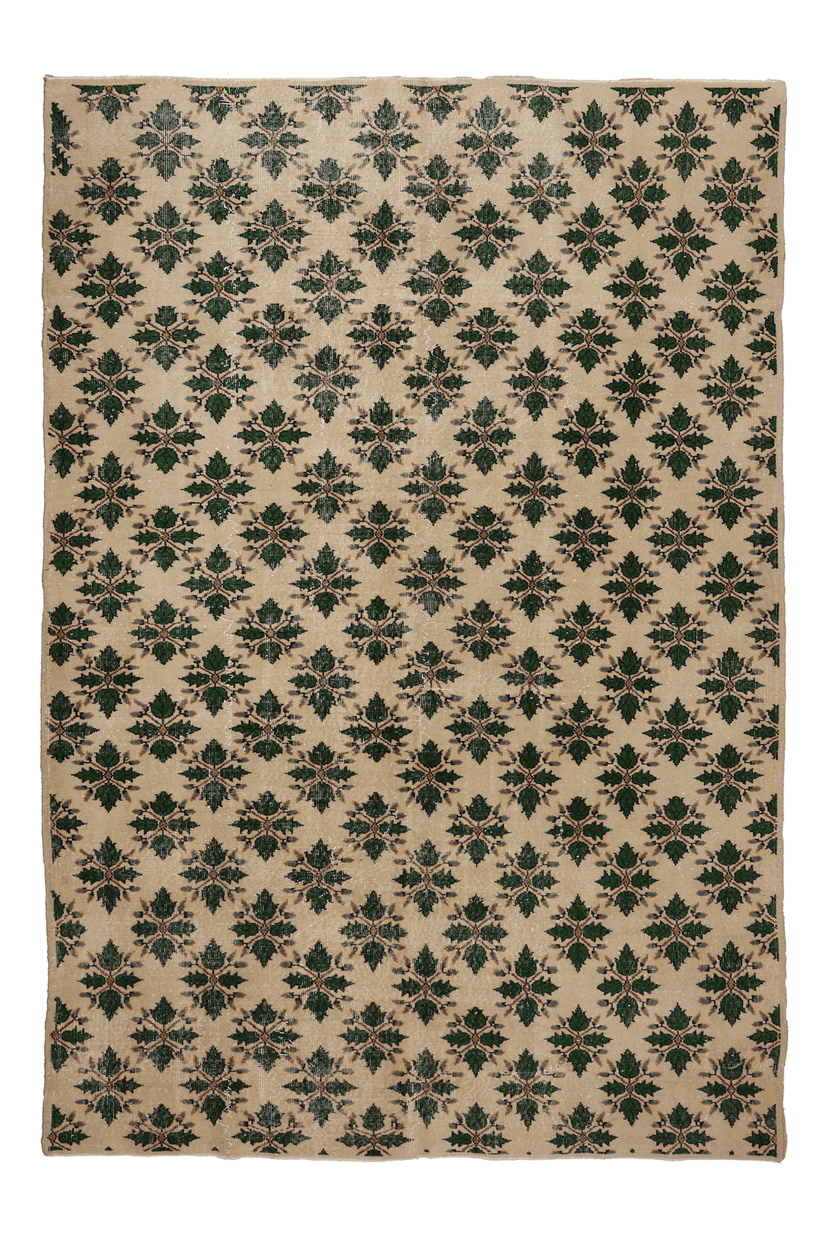 Vintage Isparta Turkish Area Rug 7x10 ft — Beige & Green Floral