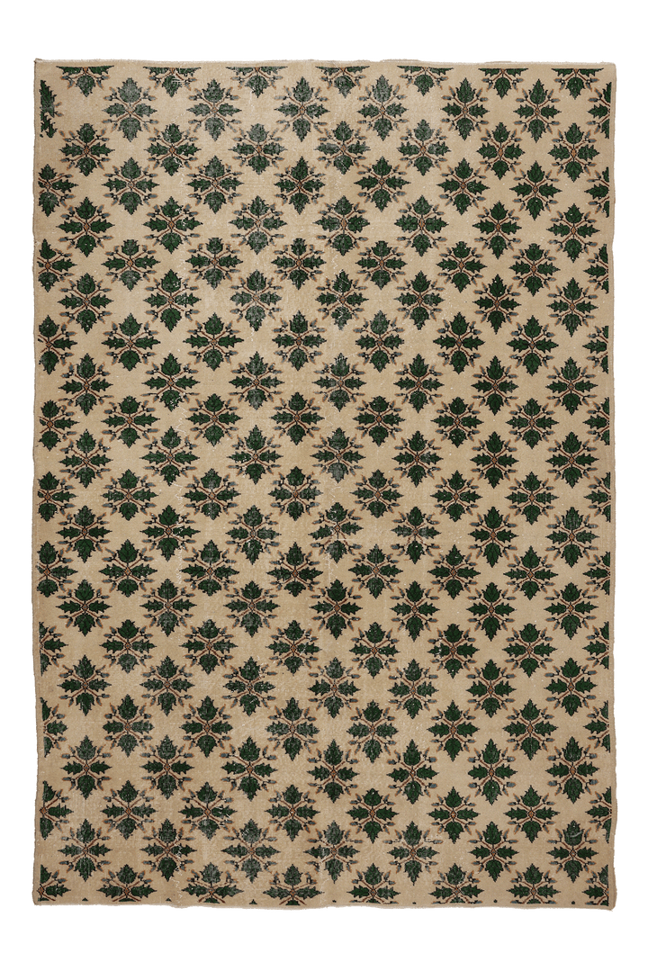 Vintage Isparta Turkish Area Rug 7x10 ft — Beige & Green Floral