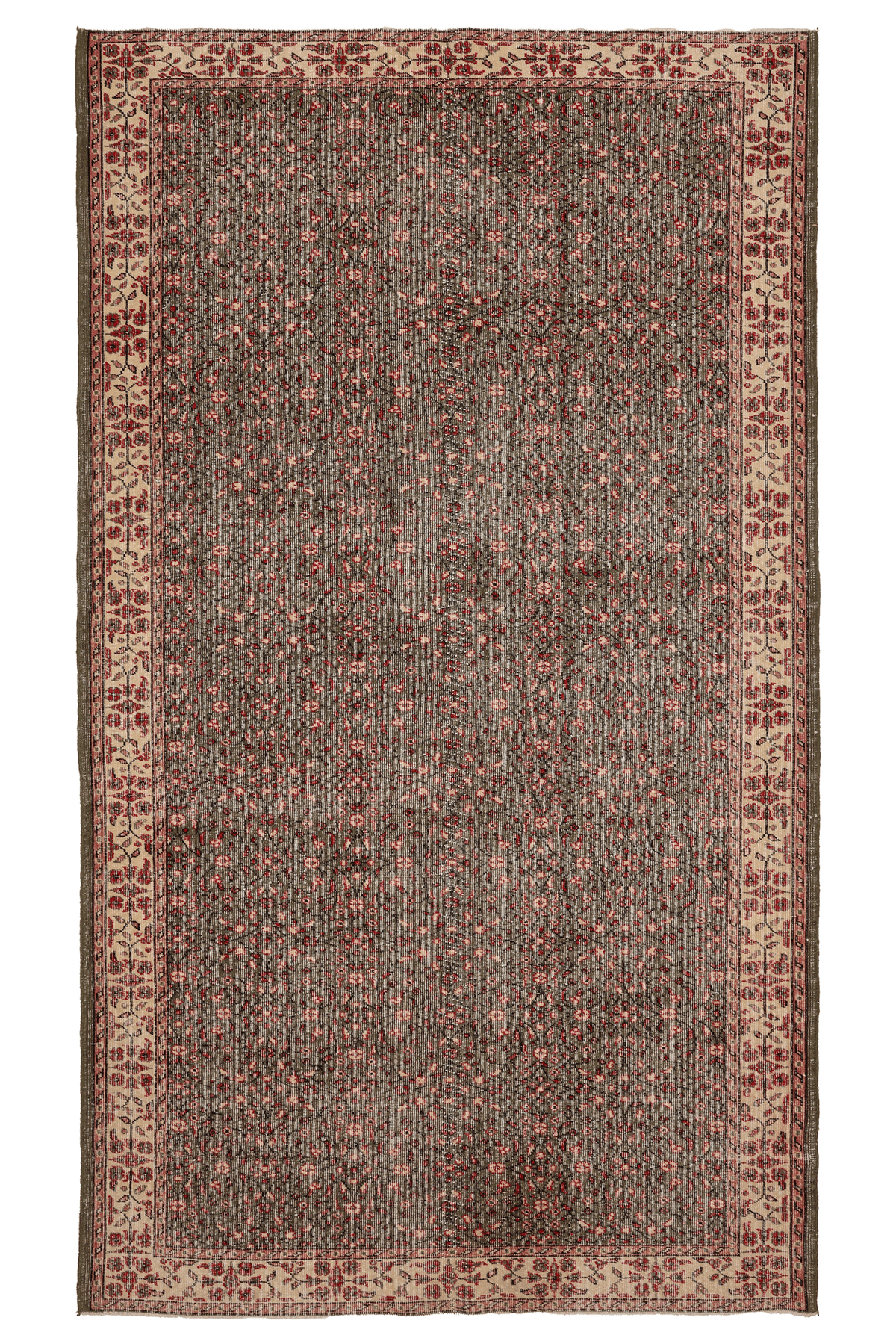 Vintage Isparta Turkish Area Rug 6x10 ft — Green & Beige Floral