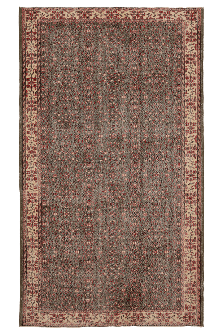 Vintage Isparta Turkish Area Rug 6x10 ft — Green & Beige Floral