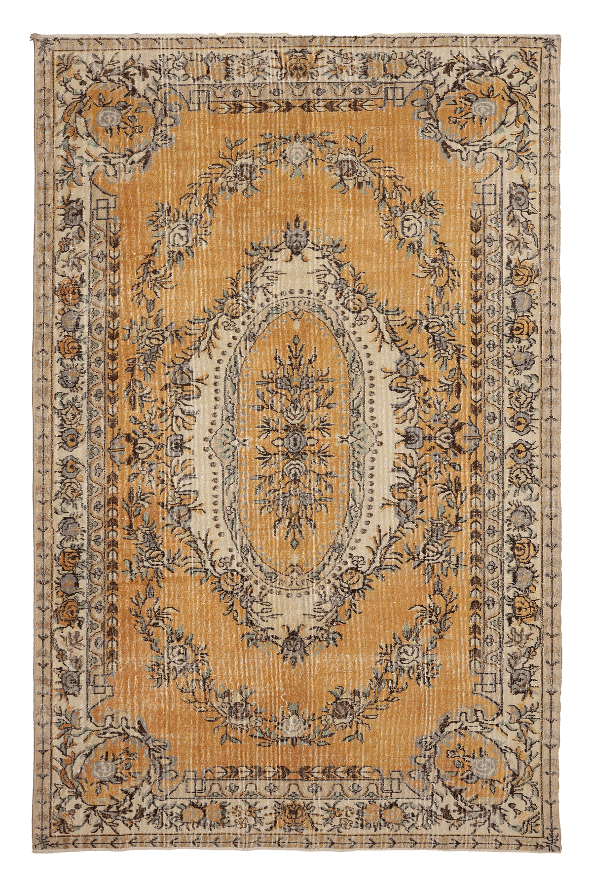 Vintage Isparta Turkish Area Rug 6x10 ft — Orange & Beige Floral
