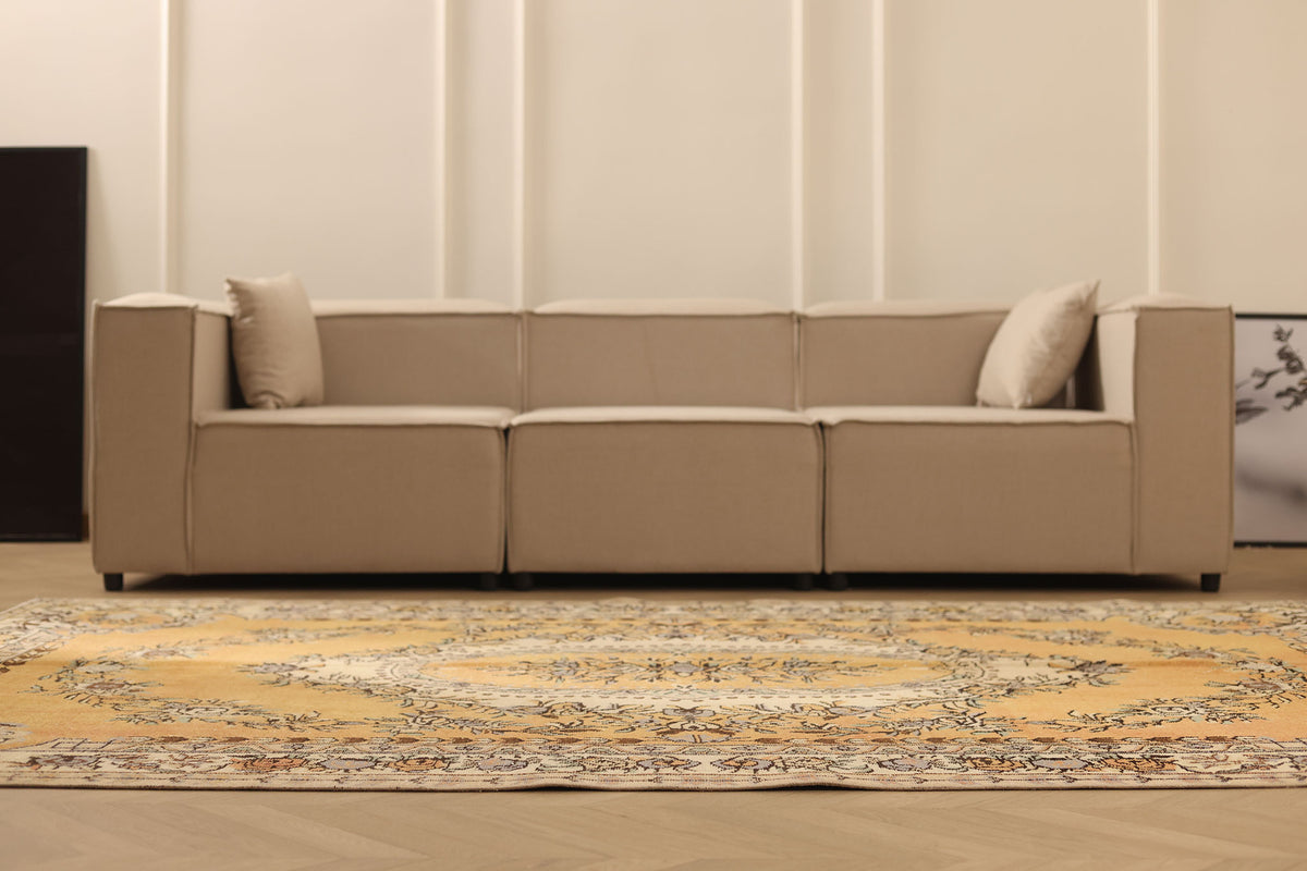 Vintage Isparta Turkish Area Rug 6x10 ft — Orange & Beige Floral