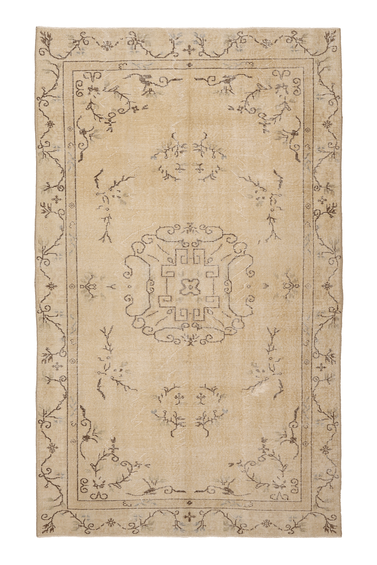 Vintage Isparta Turkish Area Rug 5x9 ft — Beige & Brown Floral (No. 39265)