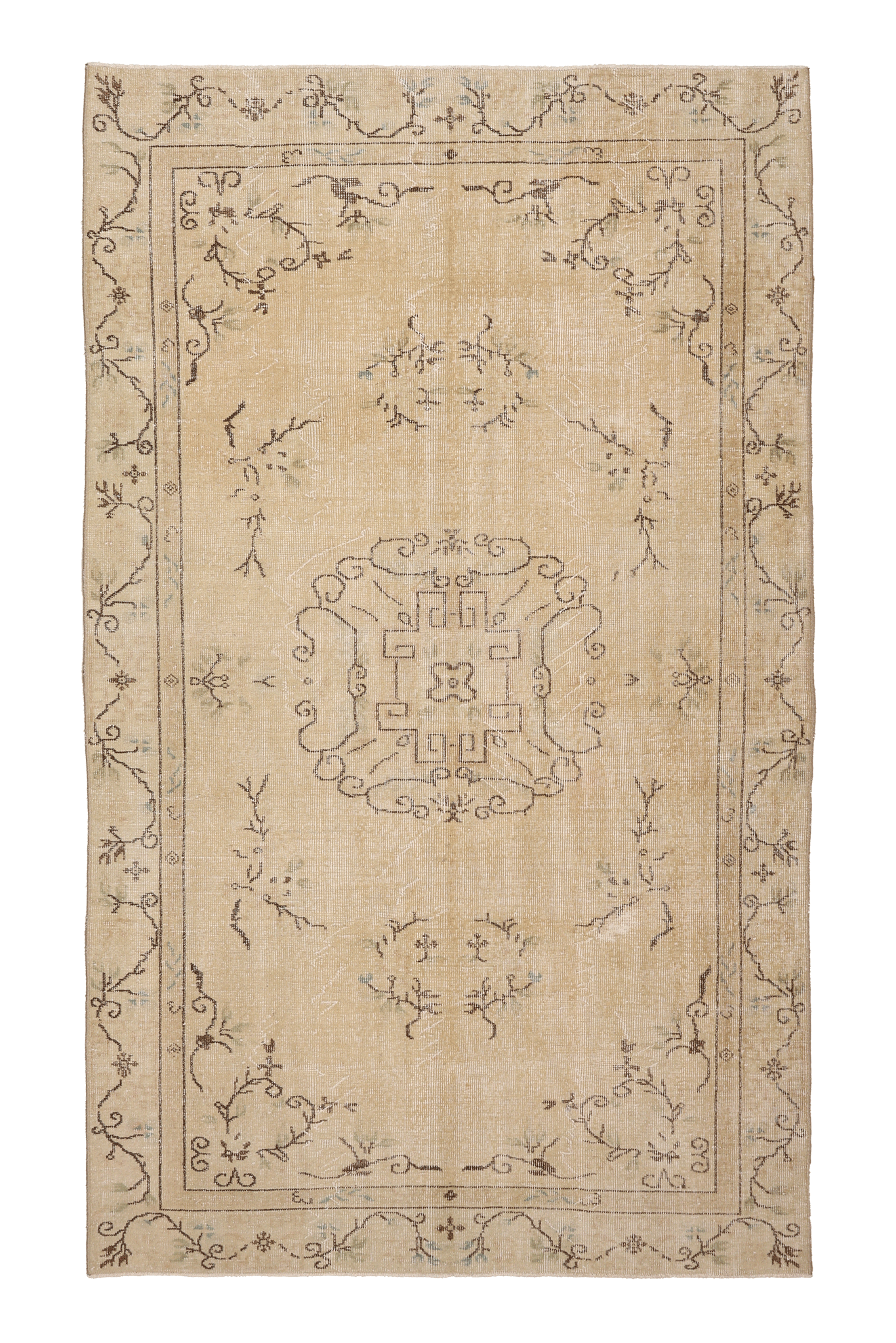 Vintage Isparta Turkish Area Rug 5x9 ft — Beige & Brown Floral (No. 39265)