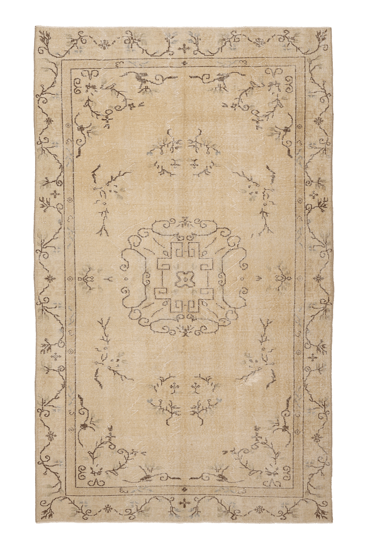 Vintage Isparta Turkish Area Rug 5x9 ft — Beige & Brown Floral (No. 39265)