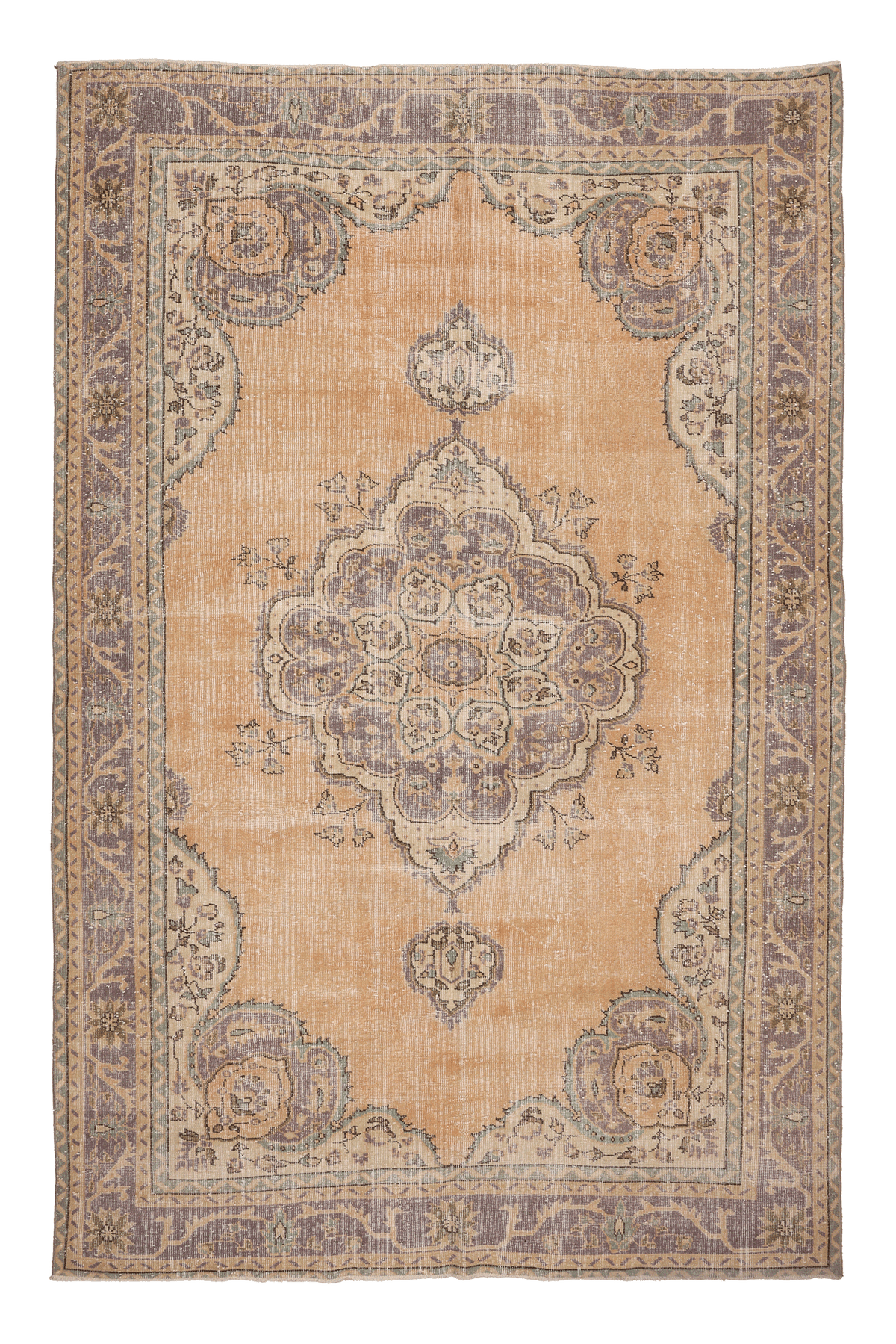 Vintage Isparta Turkish Area Rug 6x10 ft — Beige & Gray Floral