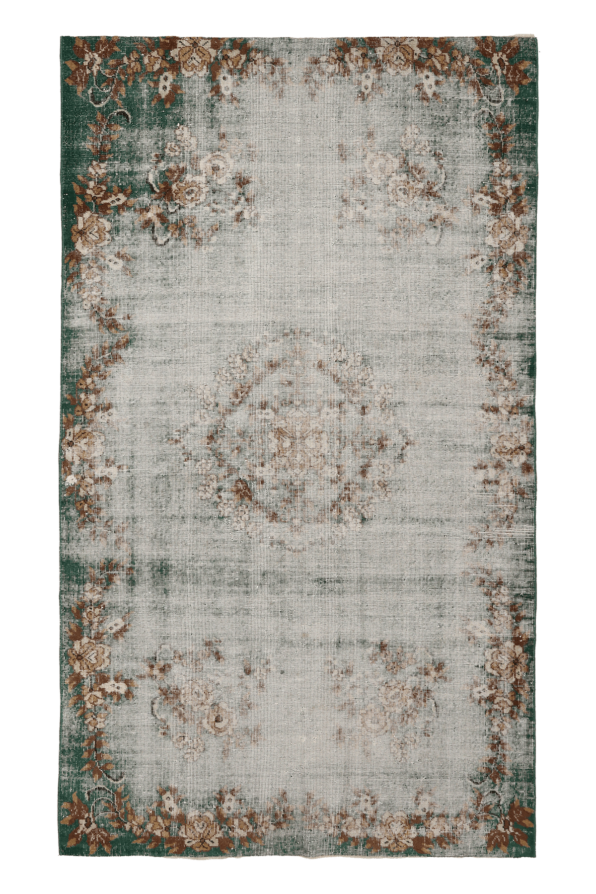 Vintage Isparta Turkish Area Rug 5x8 ft — Gray & Green Distressed