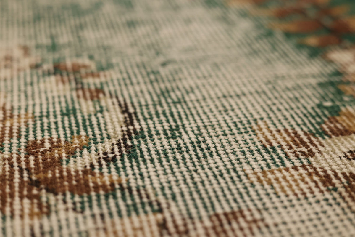Vintage Isparta Turkish Area Rug 5x8 ft — Gray & Green Distressed