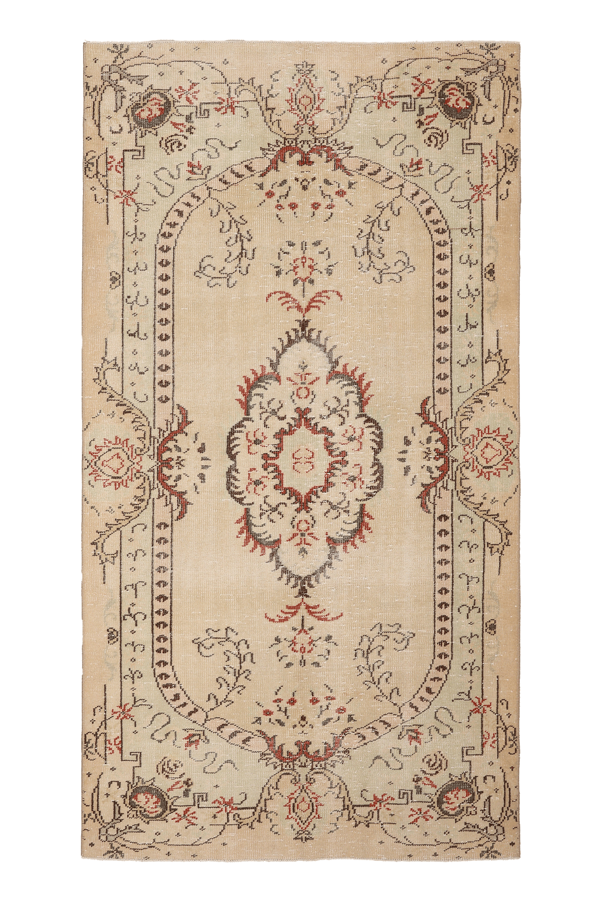 Vintage Manisa Turkish Area Rug 4x8 ft — Beige & Brown Floral