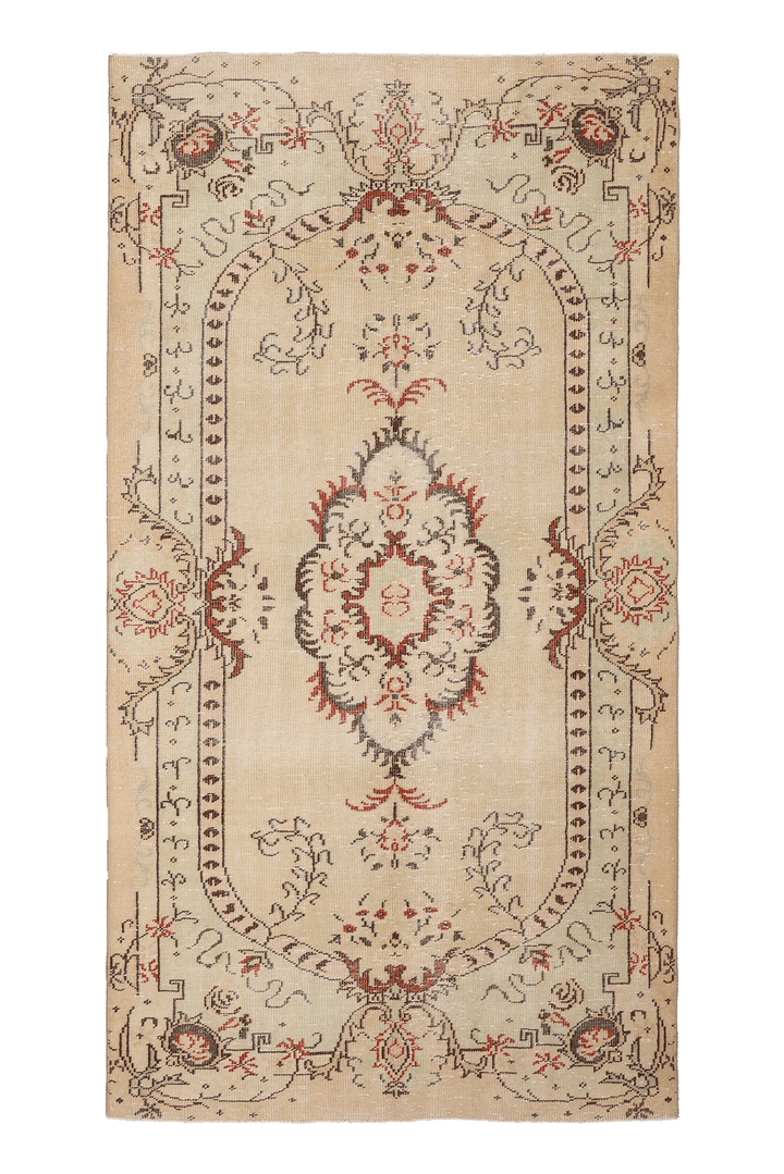 Vintage Manisa Turkish Area Rug 4x8 ft — Beige & Brown Floral