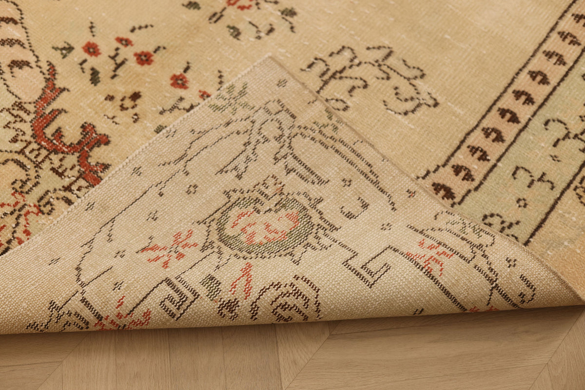 Vintage Manisa Turkish Area Rug 4x8 ft — Beige & Brown Floral
