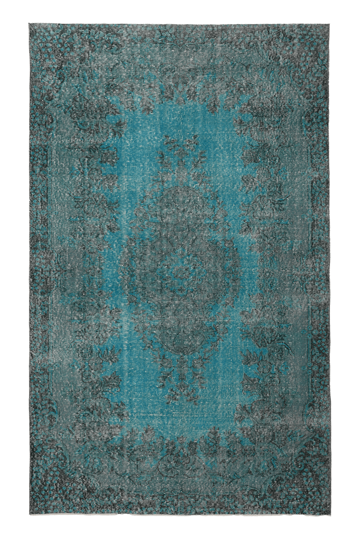 Vintage Isparta Turkish Area Rug 5x8 ft — Blue & Gray Overdyed