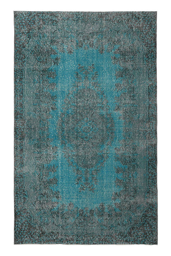 Vintage Isparta Turkish Area Rug 5x8 ft — Blue & Gray Overdyed