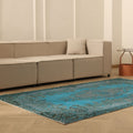 Vintage Isparta Turkish Area Rug 5x8 ft — Blue & Gray Overdyed