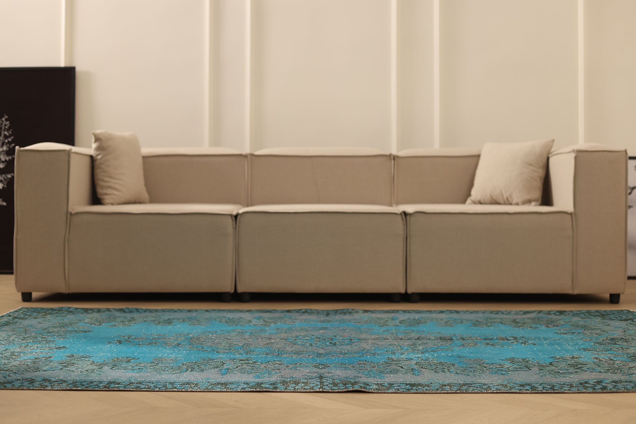 Vintage Isparta Turkish Area Rug 5x8 ft — Blue & Gray Overdyed