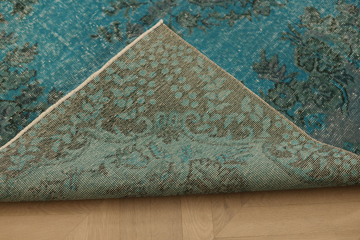 Vintage Isparta Turkish Area Rug 5x8 ft — Blue & Gray Overdyed