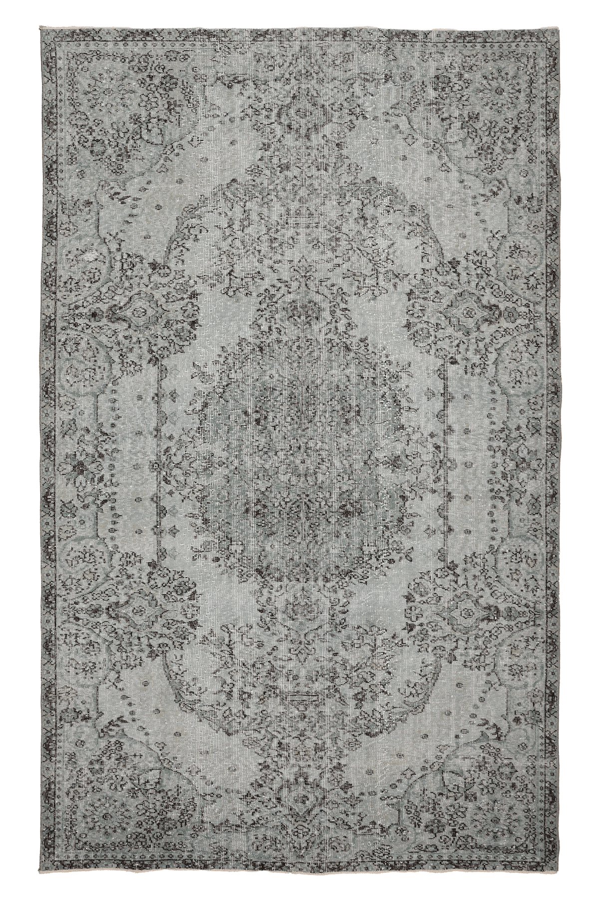 Vintage Isparta Turkish Area Rug 5x9 ft — Gray Floral (No. 39272)