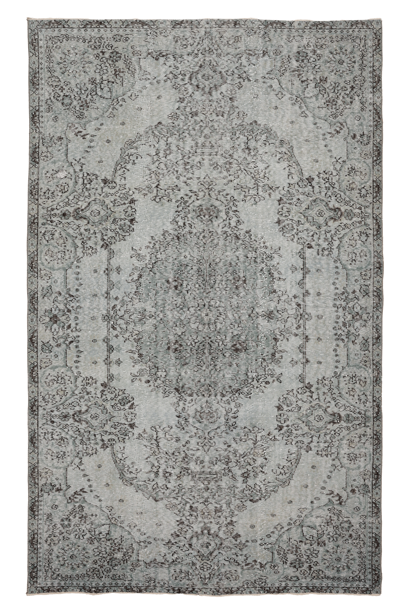 Vintage Isparta Turkish Area Rug 5x9 ft — Gray Floral (No. 39272)