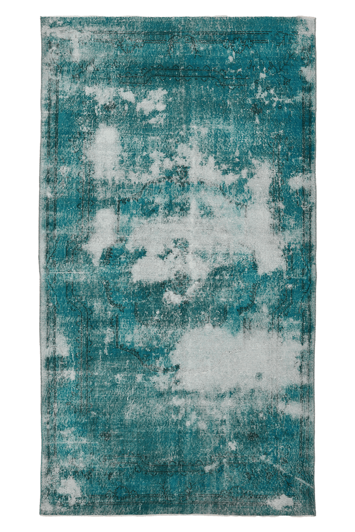 Vintage Isparta Turkish Area Rug 5x9 ft — Blue & Gray Overdyed (No. 39273)