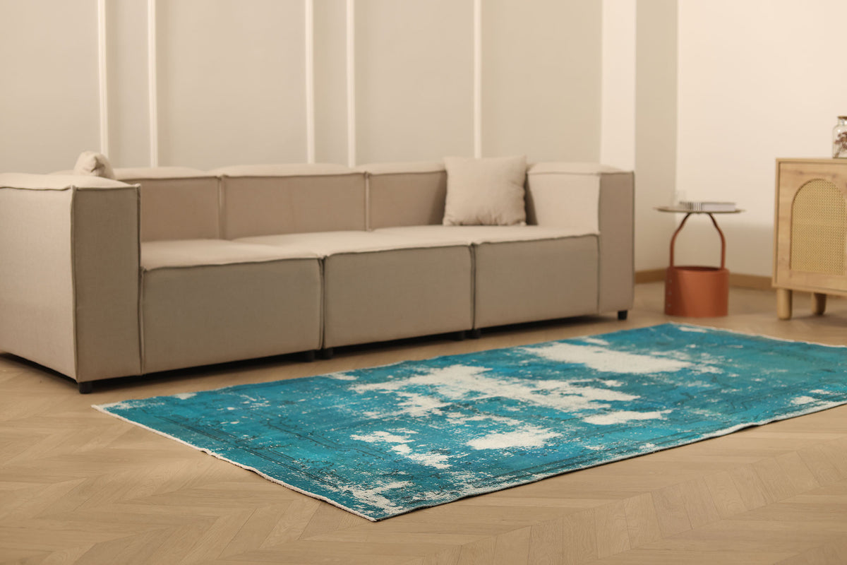 Vintage Isparta Turkish Area Rug 5x9 ft — Blue & Gray Overdyed (No. 39273)