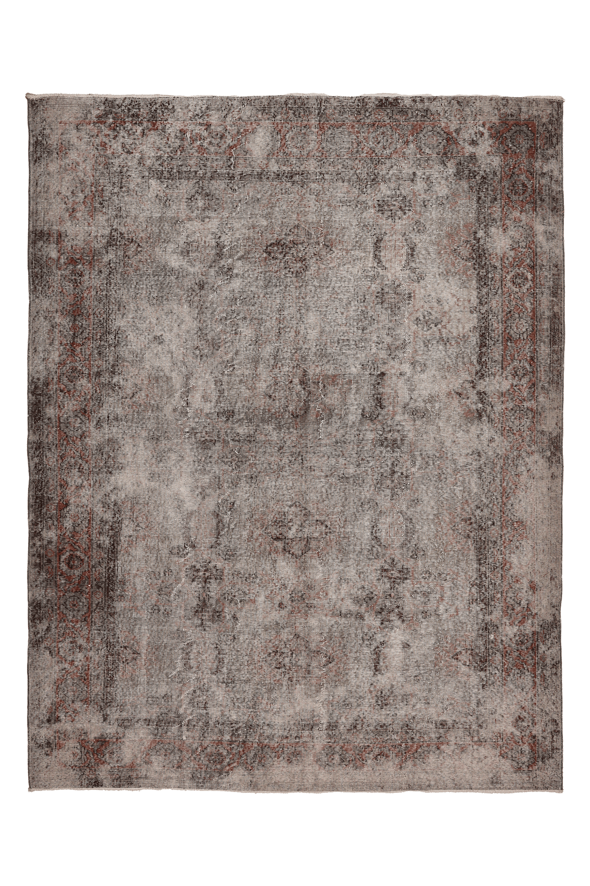 Vintage Isparta Turkish Area Rug 7x9 ft — Gray & Brown Distressed