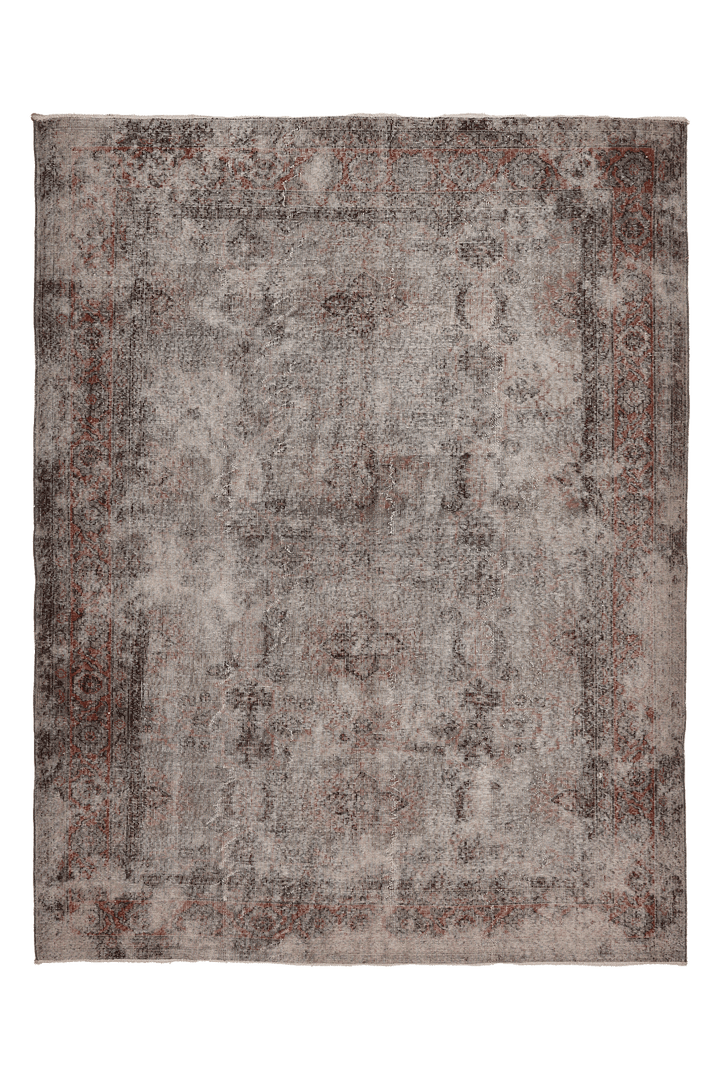 Vintage Isparta Turkish Area Rug 7x9 ft — Gray & Brown Distressed