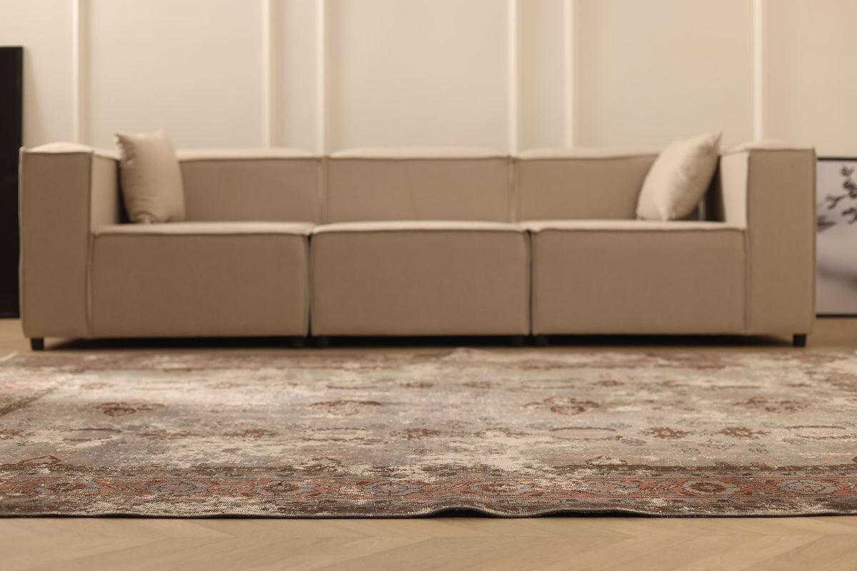 Vintage Isparta Turkish Area Rug 7x9 ft — Gray & Brown Distressed
