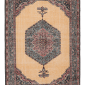 Vintage Isparta Turkish Area Rug 6x9 ft — Beige & Blue Geometric
