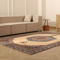 Vintage Isparta Turkish Area Rug 6x9 ft — Beige & Blue Geometric